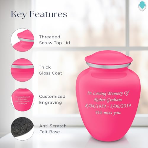 Geturns Embrace Adult Personalized Cremation Urns for Human Ashes I Large Bright Pink Funeral Urn for Men and Women I 200 lbs - color: Bright Pink