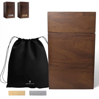 Walnut Wood Cremation Urns for Human Ashes | Large 200 lb Capacity Memorial Box | Handmade Keepsake Urn with Bag & Engraving Plaques |