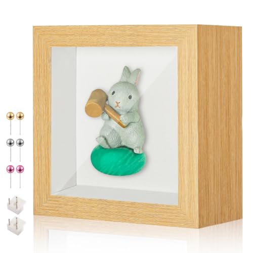 3x3 Mini Shadow Box Frame with Shatterproof Clear Glass & Push Pins - color: Wood Color+foam Back+foam Packaging, size: 3x3