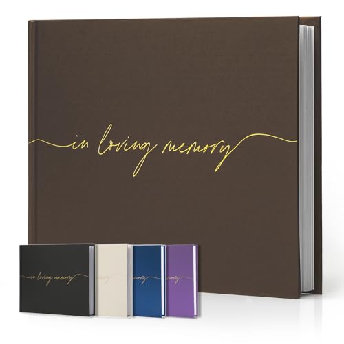 Funeral Guest Book for Memorial Service, in Loving Memory 9x7.5 | 320 Entries, Table Sign Card Included, Gold Stamping, Twill-Textured Paper Cover, Celebration of Life Keepsake, Chocolate - color: Chocolate