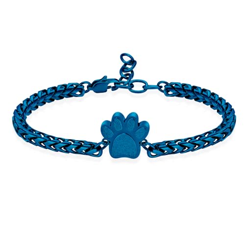 Paw Print Urn Bracelet for Ashes Pet Cremation Jewelry Stainless Steel Memorial Urn Bangle Bracelets Ash Holder for Pet/Dog/Cat Keepsake Jewelry Gifts for Loved Ones with Fill Tool - color: Blue