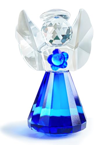 3.5'' Blue Crystal Guardian Angel Figurine,Glass Christmas Angel Ornaments | Crystal Angel Statue Christmas Birthday Gifts for Women, Art Collectible Figurines for Home Table Shelf Decor - style: Blue Angel