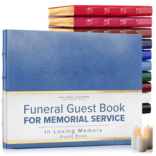 Gallery Leather Funeral Guest Book for Memorial Service and in Loving | Memory with 192 Lined Pages - Hardcover, Bound Leather Guest Sign in Book - 7 x 9 - Acadia Hydrangea - color: Acadia Hydrangea, style: In Loving Memory