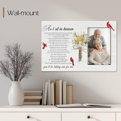 Memorial Bereavement Floral Wooden Picture Frame Gifts for Loss of Loved One, As I Sit In Heaven Cardinal Gifts, Fits 4x6 Photo Frame - color: White-heaven