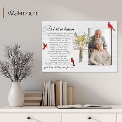 Memorial Bereavement Floral Wooden Picture Frame Gifts for Loss of Loved One, As I Sit In Heaven Cardinal Gifts, Fits 4x6 Photo Frame - color: White-heaven