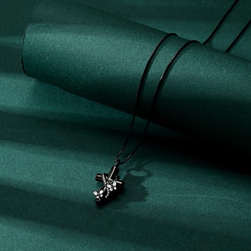 Butterfly Cross Cremation Jewelry Urn Necklaces Stainless Steel Cross Urn Necklaces for Ashes Memorial Keepsake Pendant for Women Gifts With Funnel Kit & Bag - color: Black+White