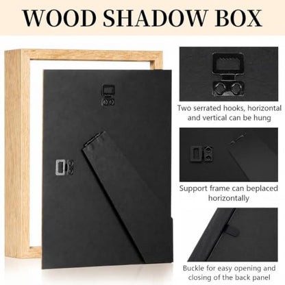 Shadow Box Frame 8"x 10"- 4 Pack Wood Deep Shadowbox with Glass - size: 8x10-4pcs-wood