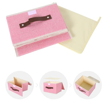 ANMINY Fabric Storage Box Bins with Lids, Pink, 10"x8"x7" - color: Pink, size: Small (Pack of 1)