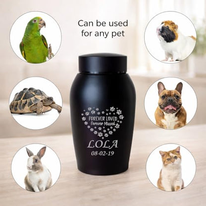 Personalized Cremation Keepsake Pet Ashes Urn Waterproof with Airtight Closure Customized Text Engraving Vase Container Memorial Dog Cat Funeral Decorative (Forever Loved, Forever Missed)