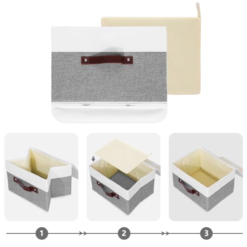 ANMINY Fabric Storage Box Bins with Lids, Gray White, 10"x8"x7" - color: Gray White, size: Small (Pack of 1)