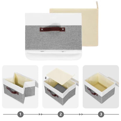ANMINY Fabric Storage Box Bins with Lids, Gray White, 10"x8"x7" - color: Gray White, size: Small (Pack of 1)