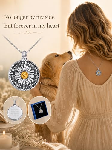 KINGWHYTE Urn Necklace for Ashes S925 Sterling Silver Cremation Jewelry for Ashes of Loved Ones Keepsake Memorial Pendant for Women - style: Sunflower(Personalized)