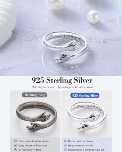 LOVECOM S925 Sterling Silver Hug Rings for Women Teen Girls Mother Daughter - color: Always with You, size: US Size 6