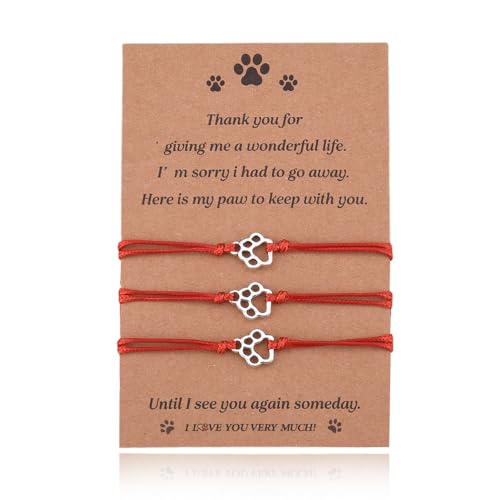 Pet Memorial Gifts Bracelets for Loss of Dog Cat Symapthy Gift for Dog Cat Lovers Passing Away Gifts Paw Print Bracelet - color: Red