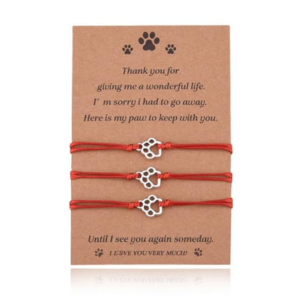 Pet Memorial Gifts Bracelets for Loss of Dog Cat Symapthy Gift for Dog Cat Lovers Passing Away Gifts Paw Print Bracelet - color: Red