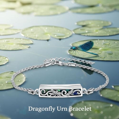 ONEFINITY Urn Bracelet for Ashes Abalone Shell Tree of Life/Hummingbird/Mountain/Butterfly/Dragonfly/Opal Bracelet Cremation Jewelry Gifts for Women - color: Dragonfly