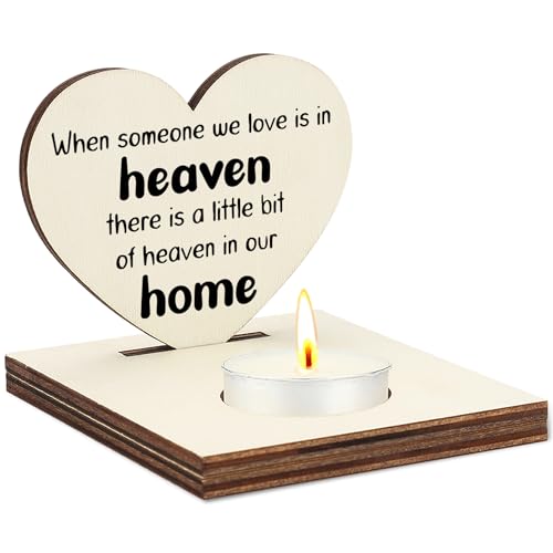 When Someone We Love is in Heaven Candle Holder, Wooden Tea Light Stand, Sympathy Bereavement Gift for Loss of Loved One, in Loving Memory Home Décor, Heaven in Our Home Memorial Display, CCA738 - color: Beige - When Someone We Love is in Heaven