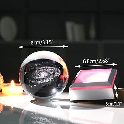 3.15'' 3D Galaxy Crystal Ball Science Universe Gifts with Light Lamp - color: Galaxy