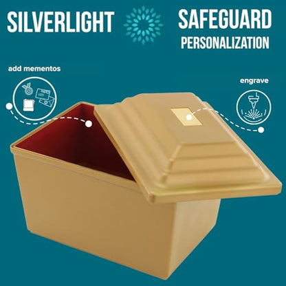 Custom Silverlight Engraved Safeguard Urn Vault for Ground Burial - Gold, Holds One Urn - color: Gold