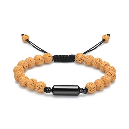 Oinsi Lava Rock Bracelet With Tube Memorial Urn Jewelry For Ashes Of Loved Ones Keepsake Cremation Bracelet Women Men Adjustable Length - color: Yellow