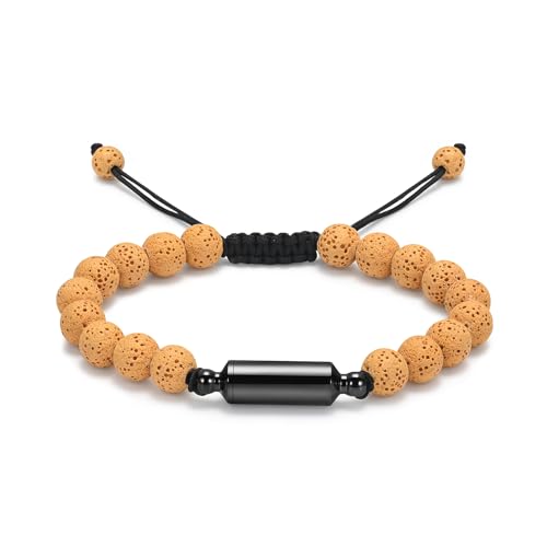 Oinsi Lava Rock Bracelet With Tube Memorial Urn Jewelry For Ashes Of Loved Ones Keepsake Cremation Bracelet Women Men Adjustable Length - color: Yellow