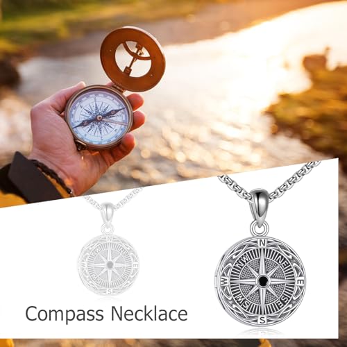 ONEFINITY Locket Necklace That Holds Picture Locket Memorial Pendant Jewelry Keepsake Gift for Men Women - color: Compass