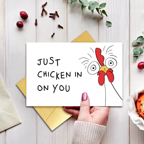 Funny Thinking of You Card, Humorous Chicken Encouragement Cards, Funny Get Well Get Better Cards, Humor Miss You Gift for Friend, Chicken in on You! - color: #2