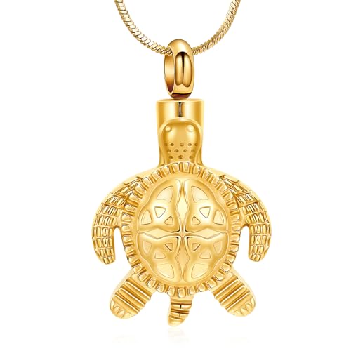 Sea Turtle Urn Necklace for Ashes Celtic Knot Cremation Jewelry for Women Men Stainless Steel Memorial Necklaces Ash Holder for Human Pets Keepsake Jewelry for Loved Ones with Fill Tool - color: Gold