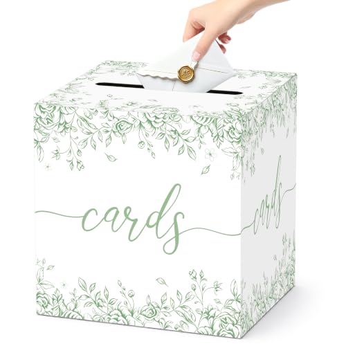 Sage Green Floral Wedding Card Box with Slot for Baby Shower and Birthday - color: Sage Green Floral
