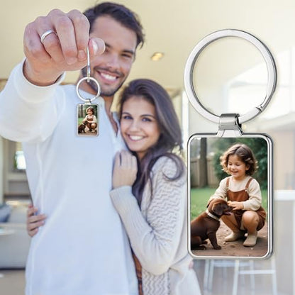 Personalized Custom Keychain with Picture - Turnable Double Sided Colorful Photo Key chains Memorial Gifts for Family Lover - color: Tw - Rectangle - Silver