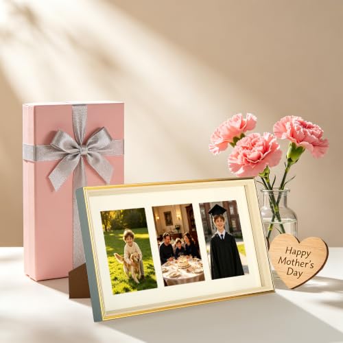 8x16 College Triple Photo Frame with Tempered Glass, PS10-BGT6 - color: BlueGolden, size: 8X16 inch