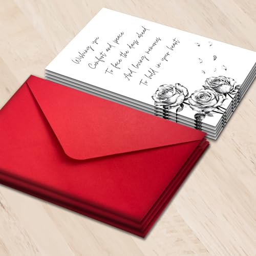 Rose Sympathy Card for Loss of Loved One, Blank Inside | 300 GSM rose sympathy card with a blank inside and red envelope, designed to offer comfort after the loss of a loved one - color: Luxury