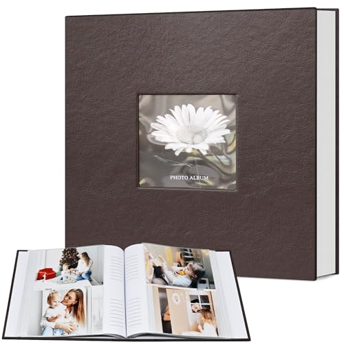 Popotop Photo Album 4x6 200 Photos with Writing Space, Leather Cover Album with Display Picture Window, Photo Book for Wedding Family Baby Gift - color: Coffee, size: 200 Pockets