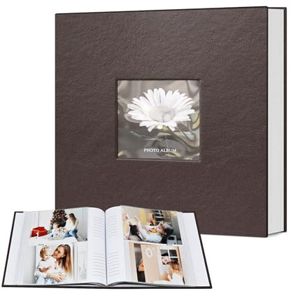 Popotop Photo Album 4x6 200 Photos with Writing Space, Leather Cover Album with Display Picture Window, Photo Book for Wedding Family Baby Gift - color: Coffee, size: 200 Pockets