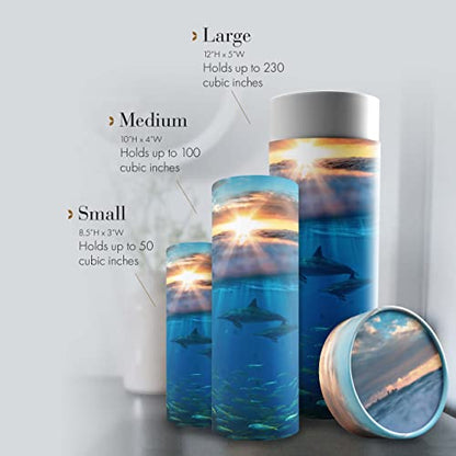 Commemorative Cremation Urns Dolphin Divinity Scattering Urn - Biodegradable, Paper, Blue, Dolphin Pattern - Cremation Urns - Adult Ashes - 100 cubic inches - color: Divine Dolphins, size: Medium 10"x4"