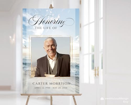 Blue sky Funeral Welcome Sign, Seascape Celebration of Life Welcome Sign, in Loving Memory Sign, Celebration of Life, Celebration of Life Sign, Memorial Sign with Photo,Funeral Welcome Signs &5 - color: Version #20