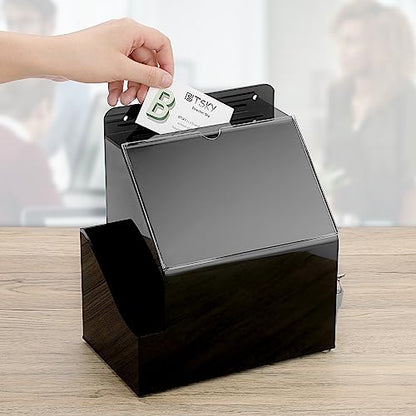BTSKY Acrylic Suggestion Box with Lock & 5"x7" Sign Slot, Side-Pocket,Black | Wall Mounted Donation Box Office Ballot Boxes Collection Comment Boxes for Voting Fundraising, Locking Suggestion Mailbox