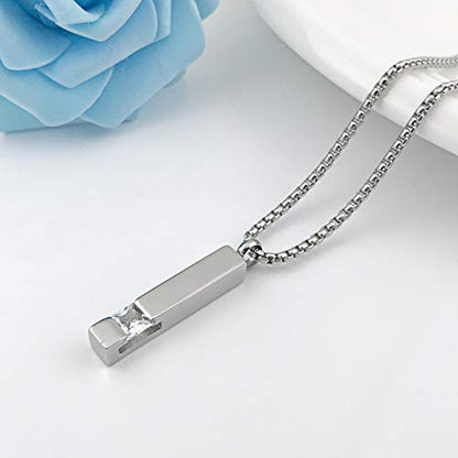 YOUFENG Urn Necklaces for Ashes Birthstone Cube Urns for Human Ashes Memorial Cremation Urn Locket Keepsake Ashes Jewelry - style: Silver - April