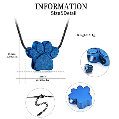 Paw Print Urn Cremation Necklace for Ashes Dog Cat Pet Paw Print Animal Keepsake Memorial Charm Pendant Necklace for Men Women