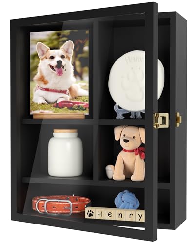 Pet Memorial Shadow Box, 14.7"x 12" Dog Memorial Shadow Box with Adjustable Shelves & Pin-Back Board, Wooden Pet Memorial Box for Ashes, Photos & Keepsakes, Loss of Pet Sympathy Gift, In Memory of Dog