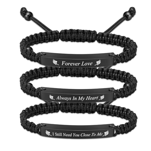 Oinsi Cremation Jewelry Urn Bracelet for Ashes for Women Men Adjustable Memorial Ashes Keepsake Bangle Manmade Rope Braided Bracelet - color: A-Black - 3 Pack
