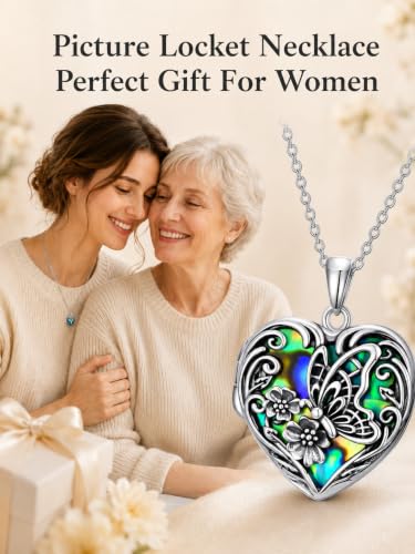 JKR Heart Picture Locket Necklace for Women That Holds Pictures Jewelry | Memorial Necklace with Picture Anniversary Birthday Gift for Women Wife Mom Girlfriend - color: Butterfly