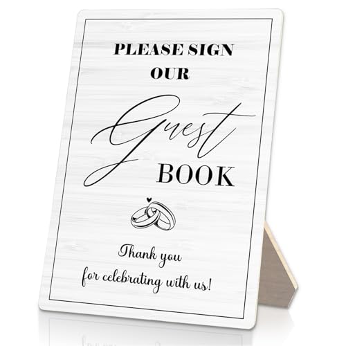 Wedding Guestbook Sign, Guestbook Wooden Sign Stand 5x7inch, Please Sign Our Guest Book Wedding Sign Stand, Wedding Signs for Reception, Wedding Table Decorations Table Sign - color: Guestbook 03, size: 5x7inches