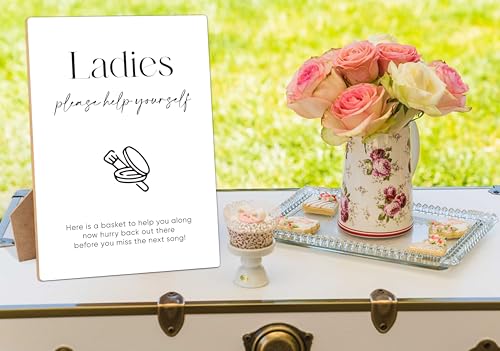 Ladies Bathroom Sign, Wooden 8x11 Inches, Minimalist Table Sign for Event Parties & Weddings - style: Ladies-Please Help Yourself