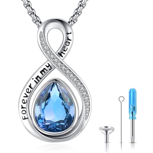 Eusense Cremation Jewelry for Ashes Urn Necklace to Put Ashes In 925 Sterling Silver Memorial Pendant Tree of Life Infinity Urn Necklaces for Ashes Necklace for Women Men - style: F-Infinity Urn-09-Sept.-Sapphire