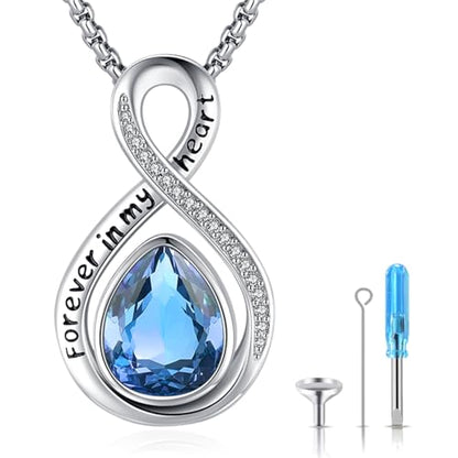 Eusense Cremation Jewelry for Ashes Urn Necklace to Put Ashes In 925 Sterling Silver Memorial Pendant Tree of Life Infinity Urn Necklaces for Ashes Necklace for Women Men - style: F-Infinity Urn-09-Sept.-Sapphire