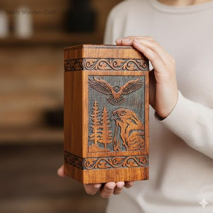 Wooden Urn for Human Ashes Adult Male/Women - Rosewood Funeral Cremation Urn for Ashes - Eagle Wooden Urns Hand-Crafted (XS(5x4.25) 60 Cu/in) - color: Xs(5x4.25) 60 Cu/in