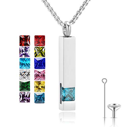 YOUFENG Urn Necklaces for Ashes Birthstone Cube Urns for Human Ashes Memorial Cremation Urn Locket Keepsake Ashes Jewelry - style: Silver - December