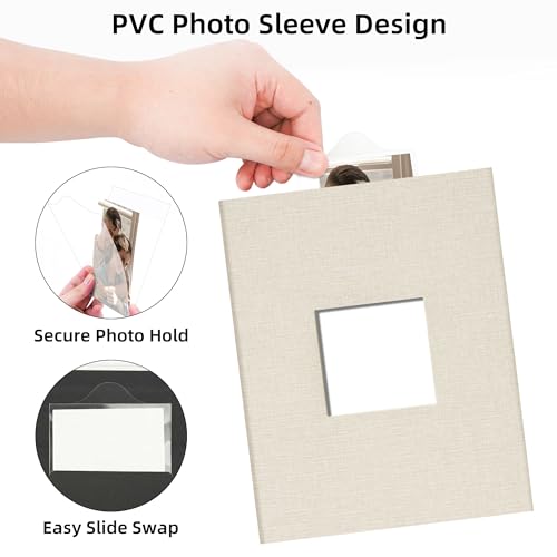 4x6 Slip In Photo Album Holds 200 Pockets Cloth Cover Beige | DIY cover window, Acid free pages, PVC free pockets, Family Travel Wedding, Gift ready - color: Beige, size: 200 Pockets
