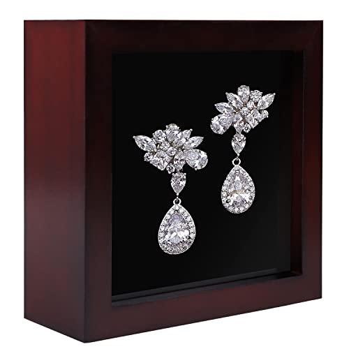 1DOT2 5x5 Shadow Box Frame Display Case, Cherry Red | Grade A Pine Wood, HD Glass Front, Soft Linen Back, 1.2 Inch Depth, MDF Backboard, For Pet Flower Photos Cherry Red - color: Cherry Red, size: 5x5
